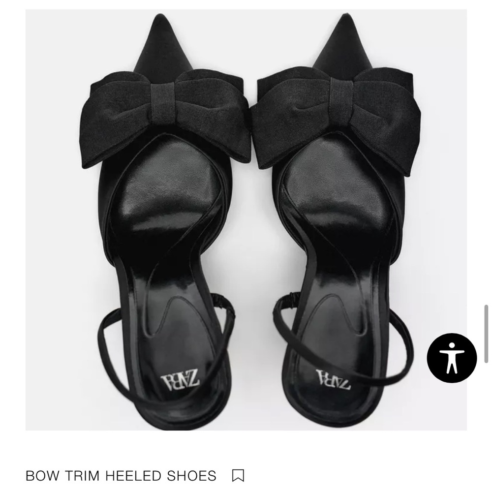 Nwt Zara Black Bow Trim Heeled Shoes